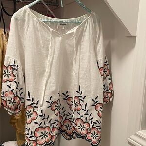 White Floral Embroidered Women's Top
